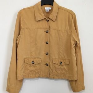 Coldwater Creek Petite tencel mustard long sleeve button up cropped jacket PM